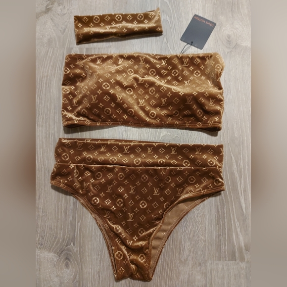 Louis Vuitton Other - Velvet brown swim set high-waisted bikini w headband L/XL